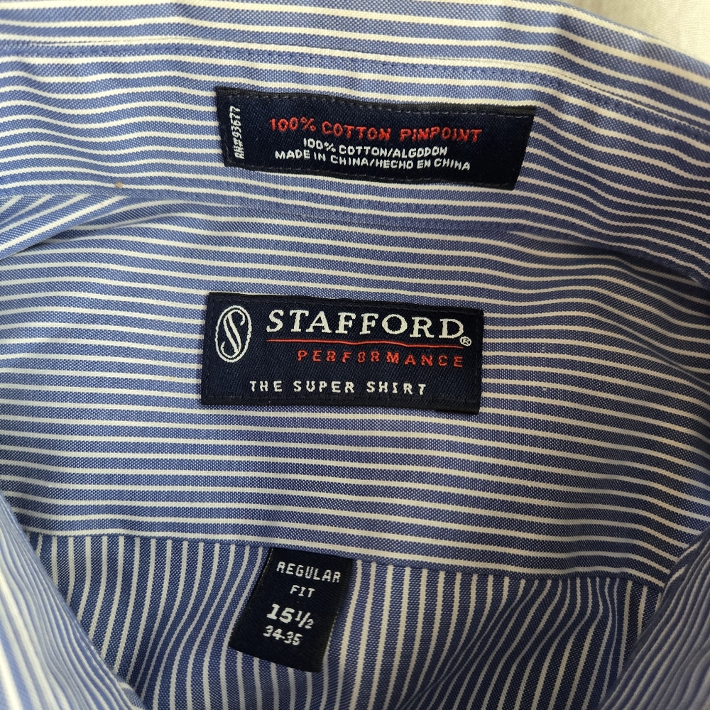 Stafford Performance 15.5 34/35 The Super Shirt blue & white stripe 100% cotton - Picture 3 of 5